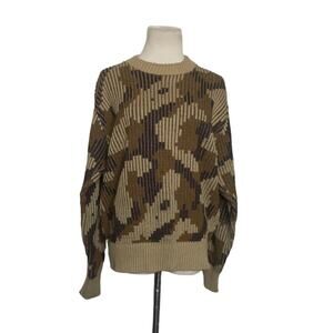 vintage 80s crew neck long sleeves brown prints sweater size Large